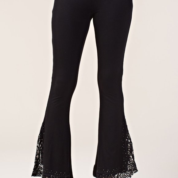 NEW VOCAL BELL BOTTOM bling crochet lace flared pants SM-4X BLK BOHO chic party - Picture 5 of 5